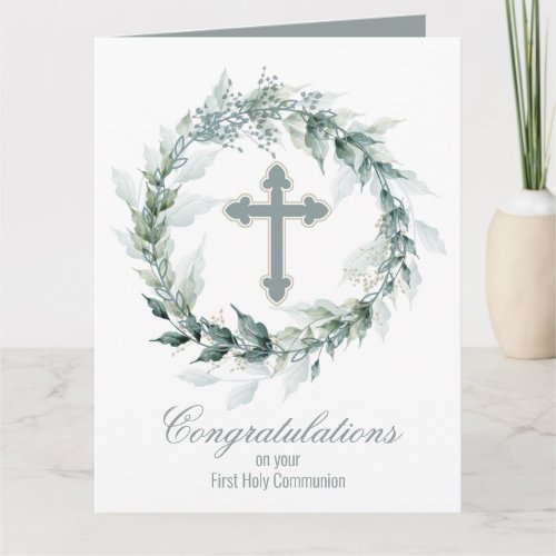 Cross Wreath First Communion Card