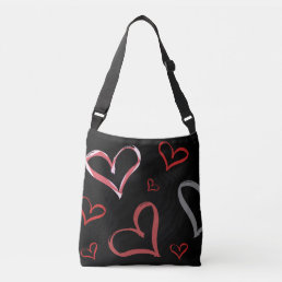 Crossbody bag black with heart pattern