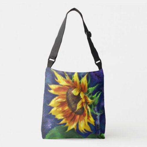 Crossbody Bag Purse _ Sunflower Floral Art Blue