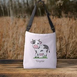 Crossbody pink Tote Bag with a Cute Cow