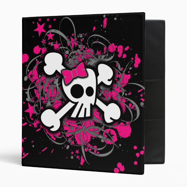 Crossbones Girly Skull 3 Ring Binder (Front/Inside)
