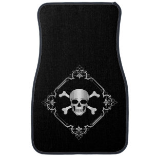 Crossbones/Jolly Roger/Pirate/black/silver Car Floor Mat
