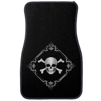 Crossbones/Jolly Roger/Pirate/black/silver  Car Floor Mat