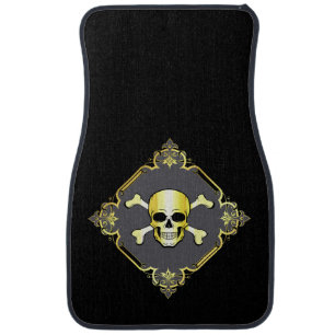 Crossbones/Jolly Roger/Pirate/gold/black Car Floor Mat