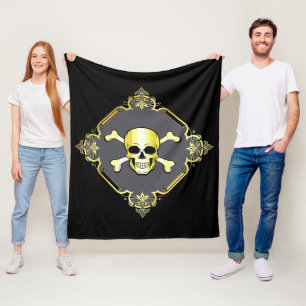 Crossbones/Jolly Roger/Pirate/gold/black Fleece Blanket
