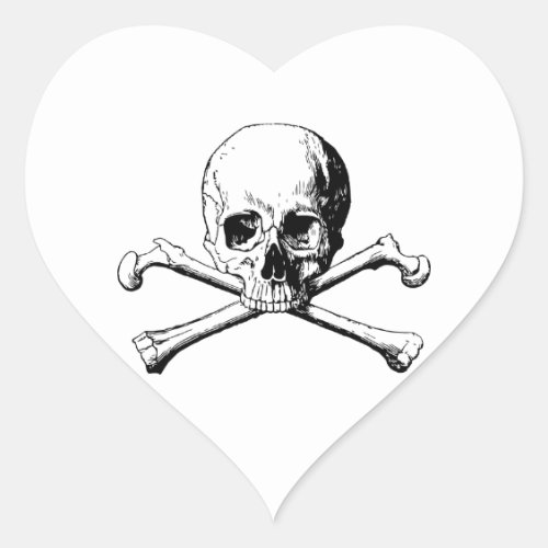 Crossbones skull heart sticker