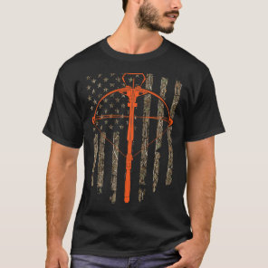 Crossbow Archery Bow Hunting Camo American Flag Di T-Shirt
