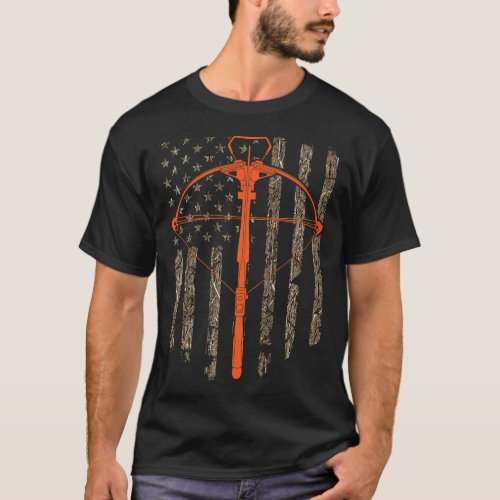 Crossbow Archery Bow Hunting Camo American Flag Di T_Shirt