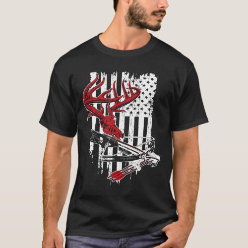 Crossbow Archery Bow Hunting Camo American Flag Di T_Shirt