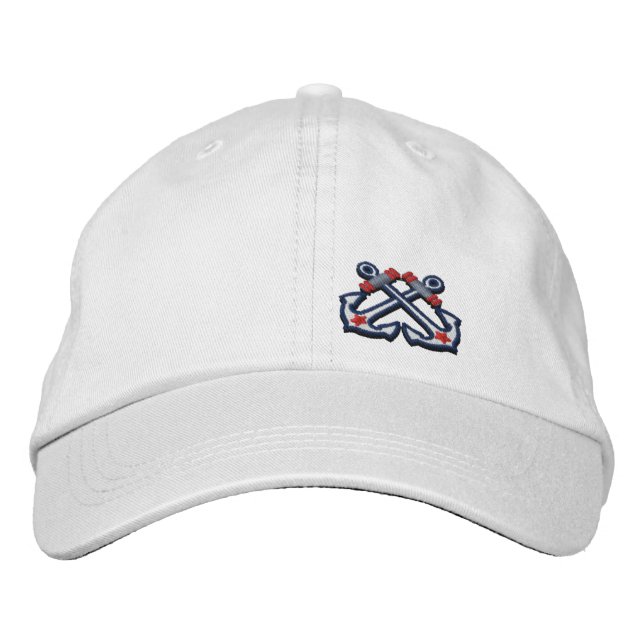 Crossed Anchors Nautical Star Embroidery Embroidered Baseball Cap (Front)