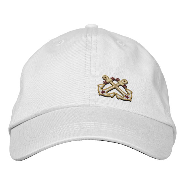 Crossed Anchors Nautical Star Embroidery Embroidered Baseball Hat (Front)