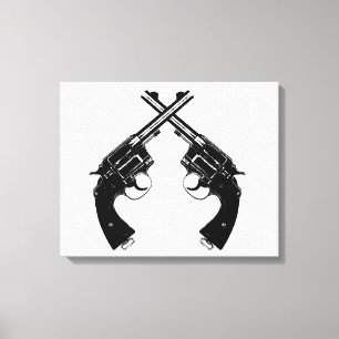 Crossed Antique Revolvers // Vintage Guns in Black Canvas Print
