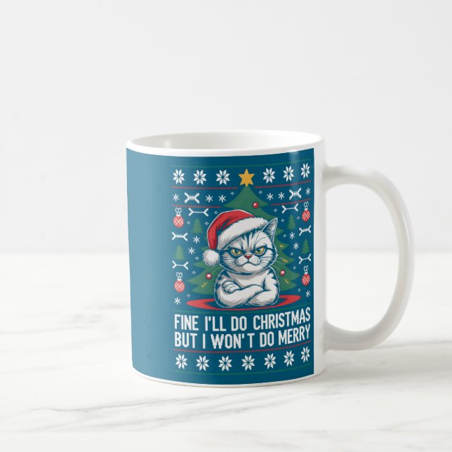 Crossed Arms Cat Funny Christmas Ugly Sweater Long Coffee Mug (Right)