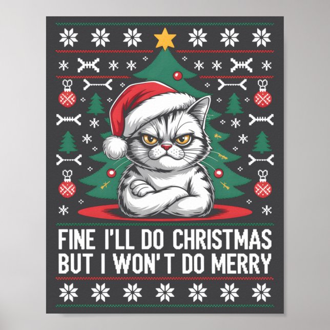 Crossed Arms Cat Funny Christmas Ugly Sweater Long Poster (Front)
