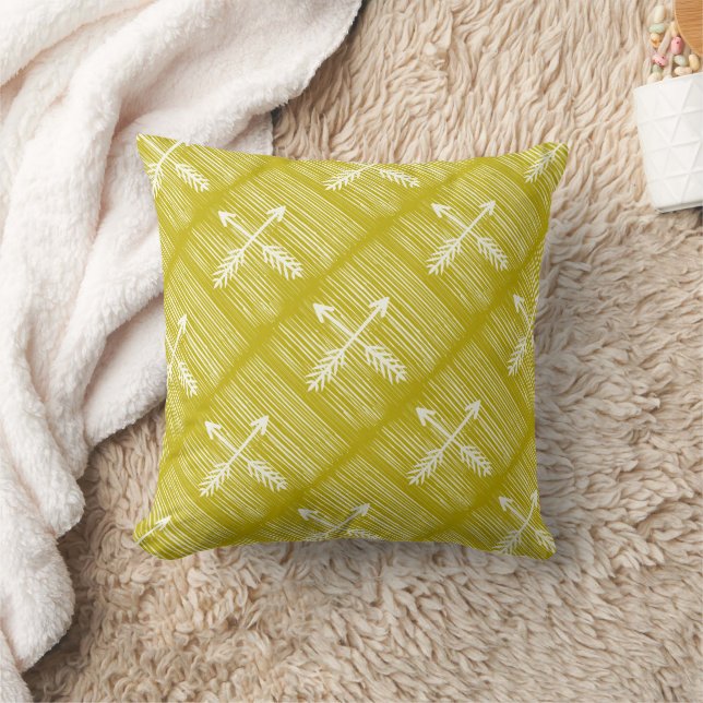 Crossed Arrows Chartreuse and Ivory Design Pillow (Blanket)