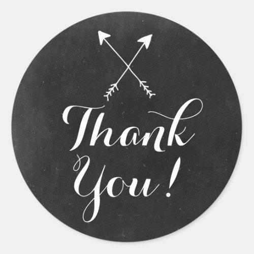 Crossed Arrows On Rustic Chalkboard Boho Thank You Classic Round Sticker