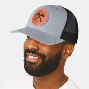 Crossed Axes Graphic Personalized Outdoorsy Leather Patch Hat