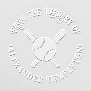 Crossed Baseball Bats, Ball #2 Library Book Name Embosser