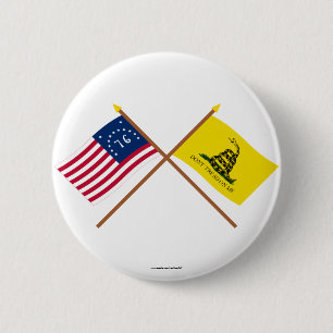 Crossed Bennington and Gadsden Flags Button