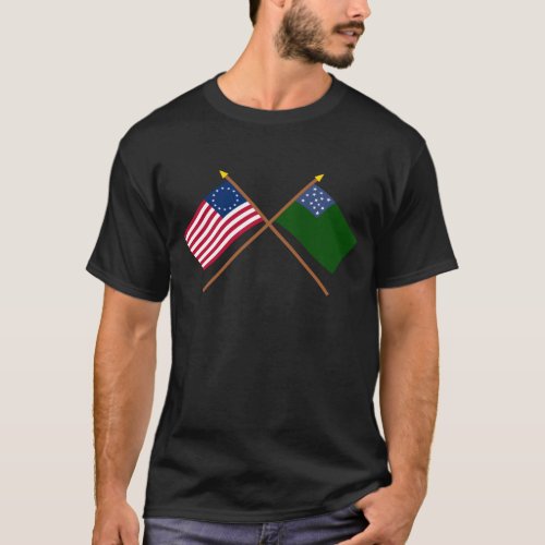 Crossed Betsy Ross and Green Mountain Boys Flags T_Shirt