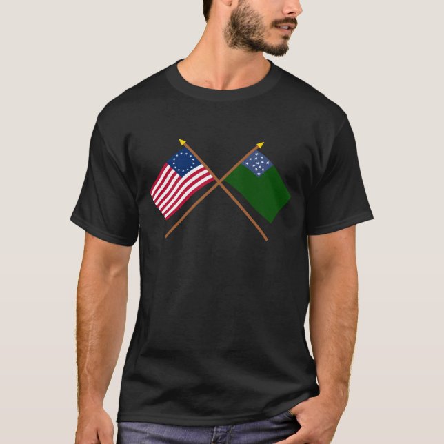 Crossed Betsy Ross and Green Mountain Boys Flags T-Shirt (Front)