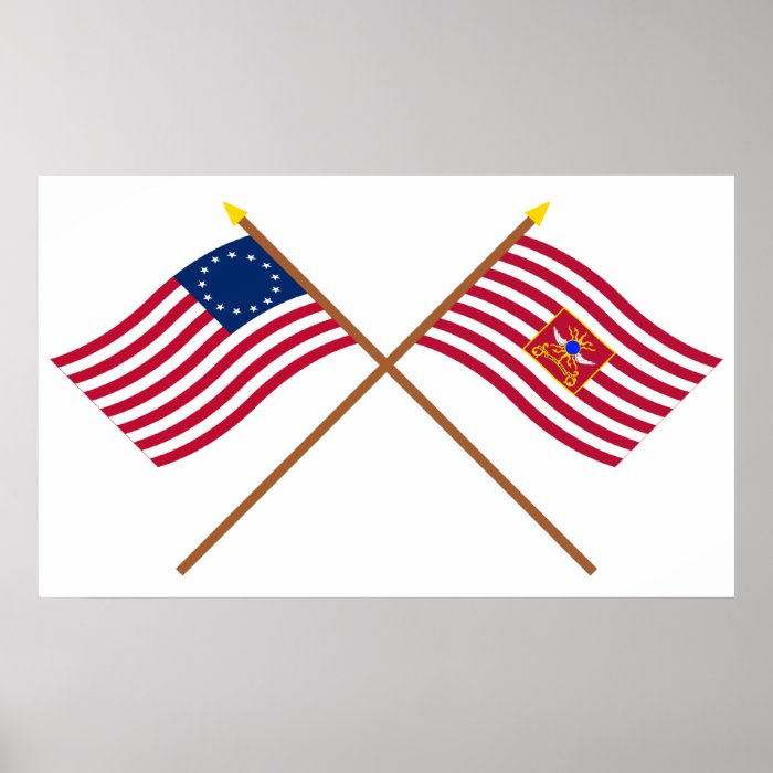 Crossed Betsy Ross and Sheldon's Horse Flags Poster