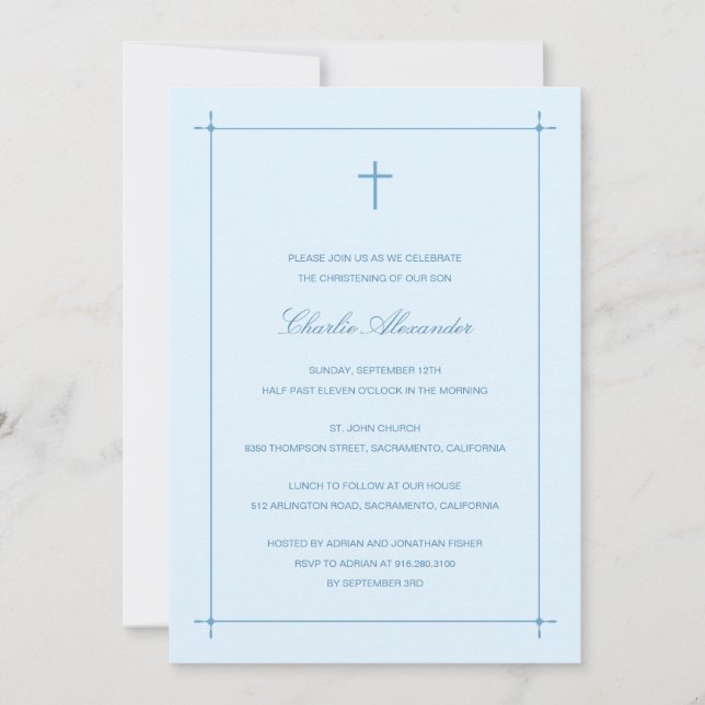 Crossed Border Baptism/Christening Invitation (Front)