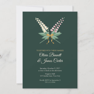 Crossed Botanical Crest Forest Green Wedding Invitation