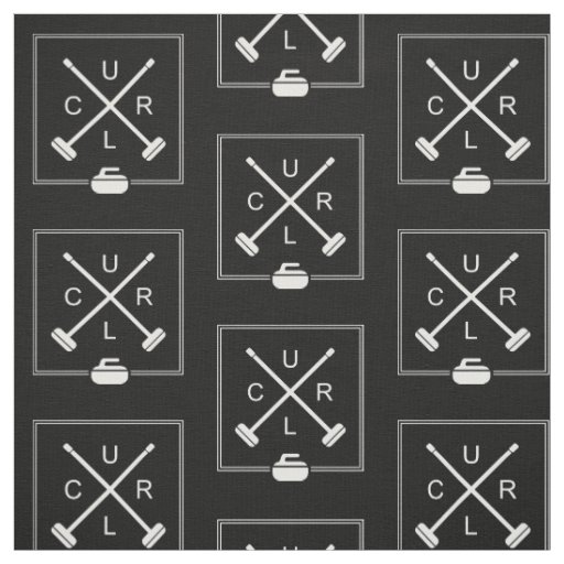 Crossed Brooms Curling Fabric - Black and White