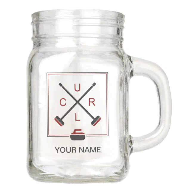Crossed Brooms Curling Mason Jar Add Your Name Zazzle