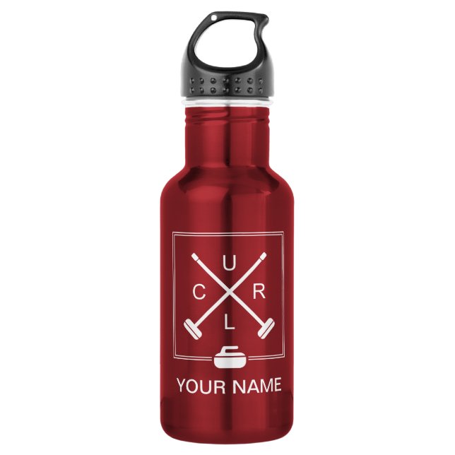 Crossed Brooms Curling Water Bottle - Personalized (Front)