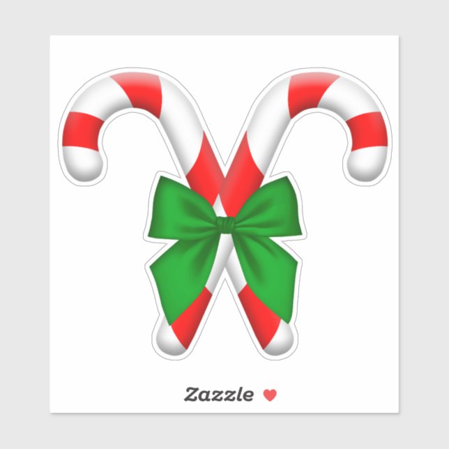 Crossed Candy Canes with Big Green Bow Stickers (Sheet)