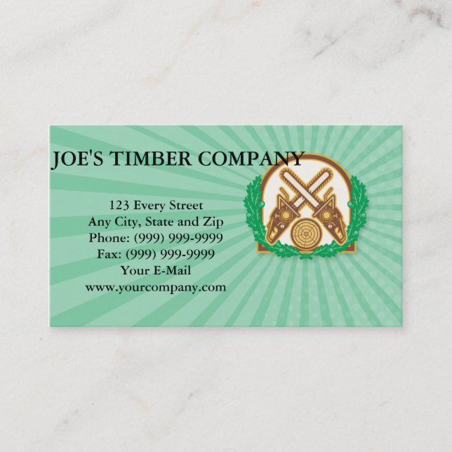 Crossed Chainsaw Timber Wood Leaf Business Card (Front)