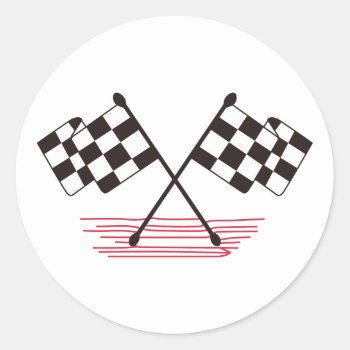 Crossed Checkered Flags Classic Round Sticker by Grandslam_Designs at Zazzle