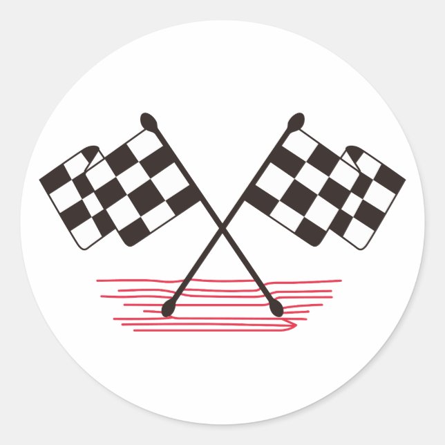 Crossed Checkered Flags Classic Round Sticker (Front)