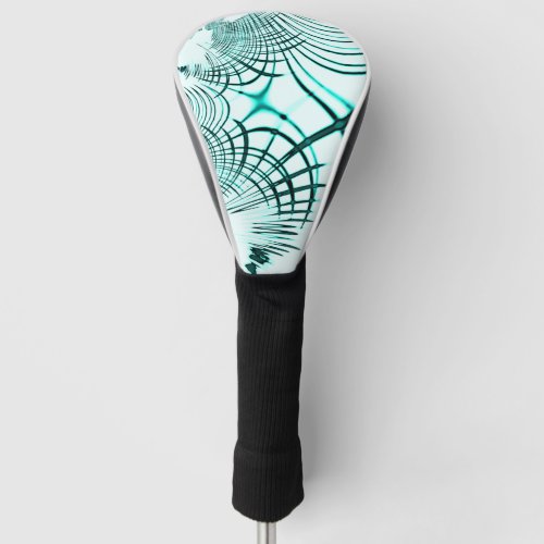 Crossed cyan aqua curved lines on light background golf head cover