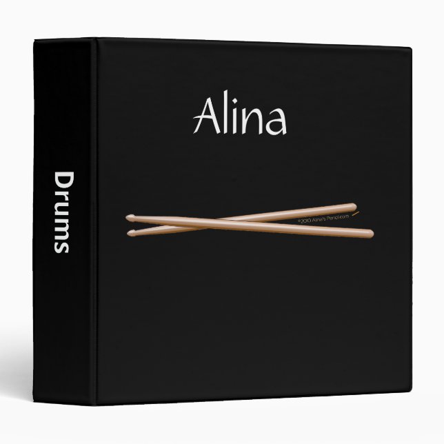 Crossed Drumsticks Custom Name Binder for Drummers (Front/Spine)