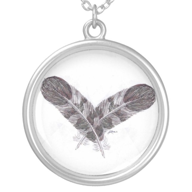 Crossed Eagle Feathers Silver Plated Necklace (Front)