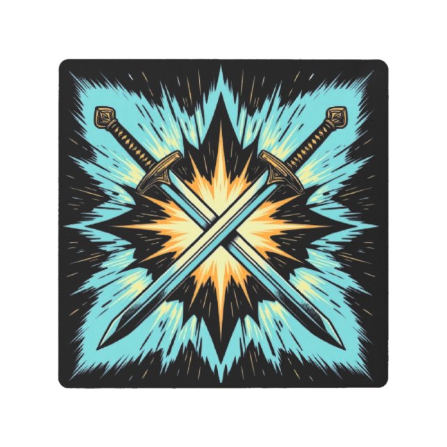 Crossed Fantasy Arrows with Glowing Energy – Dynam Metal Print (Front)