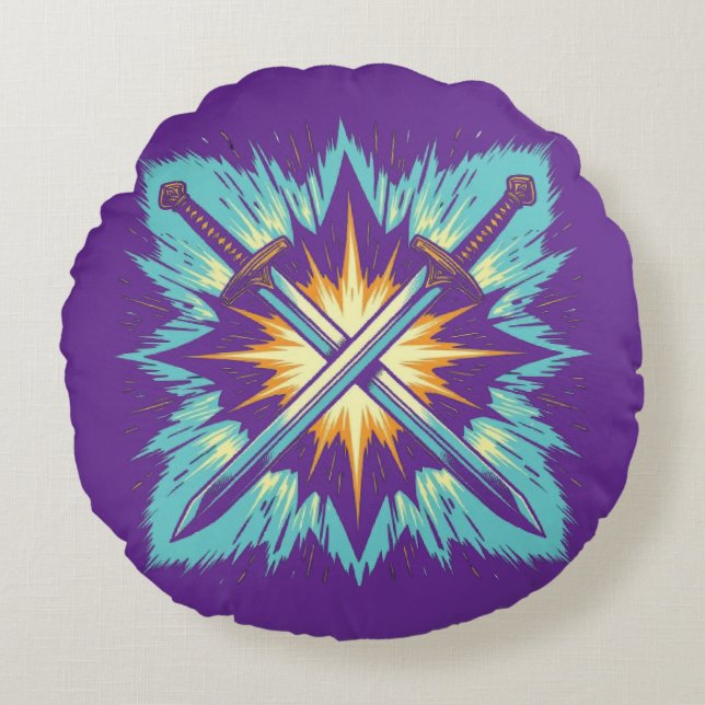 Crossed Fantasy Arrows with Glowing Energy – Dynam Round Pillow (Front)