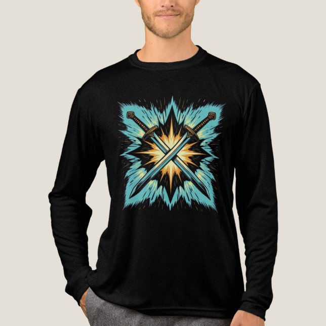 Crossed Fantasy Arrows with Glowing Energy – Dynam Tri-Blend Shirt (Front)