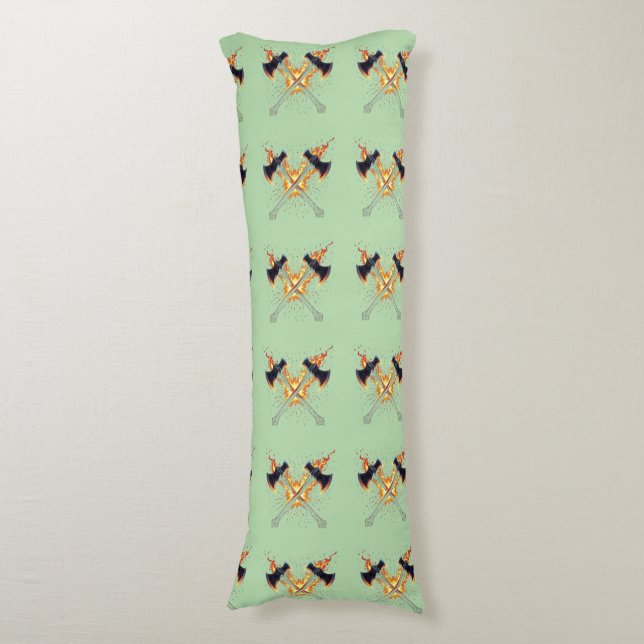 Crossed Fantasy Axes with Fiery Energy – Powerful  Body Pillow (Front Vertical)