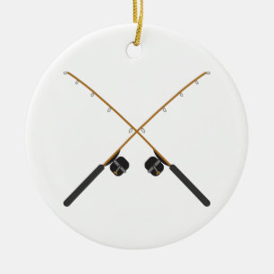 Crossed Fishing Rods Ceramic Ornament
