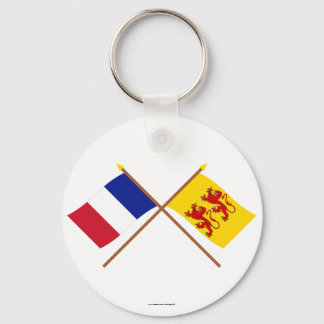 Crossed flags of France and Hautes-Pyrénées Keychain