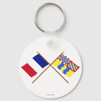 Crossed flags of France and Saône-et-Loire Keychain
