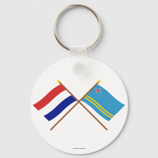 Crossed flags of Holland and Aruba Keychain