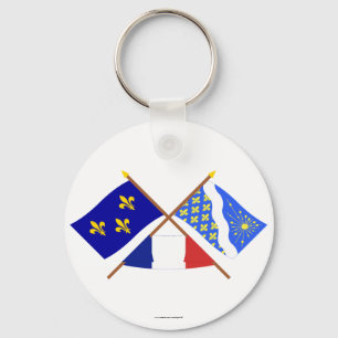 Crossed flags of Île-de-France and Essonne Keychain