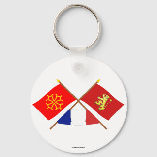 Crossed flags of Midi-Pyrénées and Aveyron Keychain
