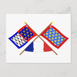 Crossed flags of Pays-de-la-Loire and Sarthe Postcard