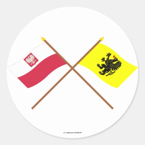 Crossed flags of Poland and Pomorskie Classic Round Sticker